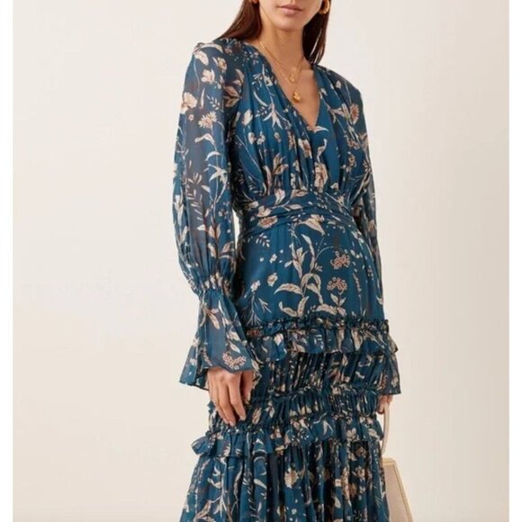 Amur Rhea Silk Maxi Dress Teal Womens Size 10 - Picture 1 of 12